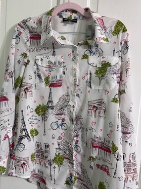 Karl Lagerfeld White Paris-Print Long-Sleeve Shirt with Pink Accents